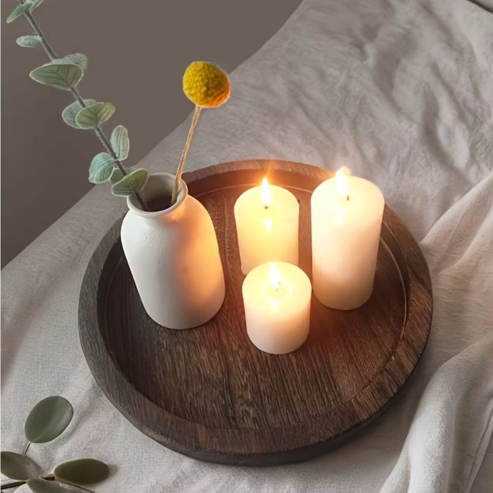 Rustic Style Wooden Round Serving Tray NIP